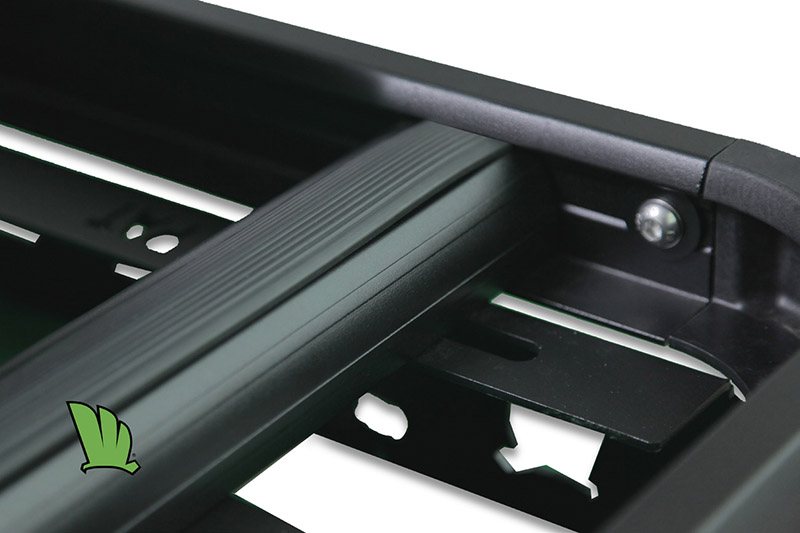 Rubber inserts fitted into the top of a cross bar on a Wedgetail roof rack.