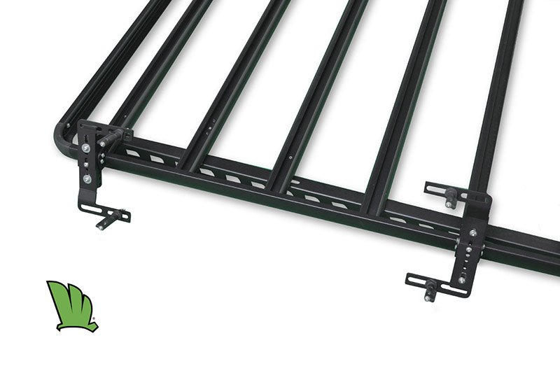Wedgetail roof rack with our easy fit bolt on brackets for side mounting of the recovery tracks.