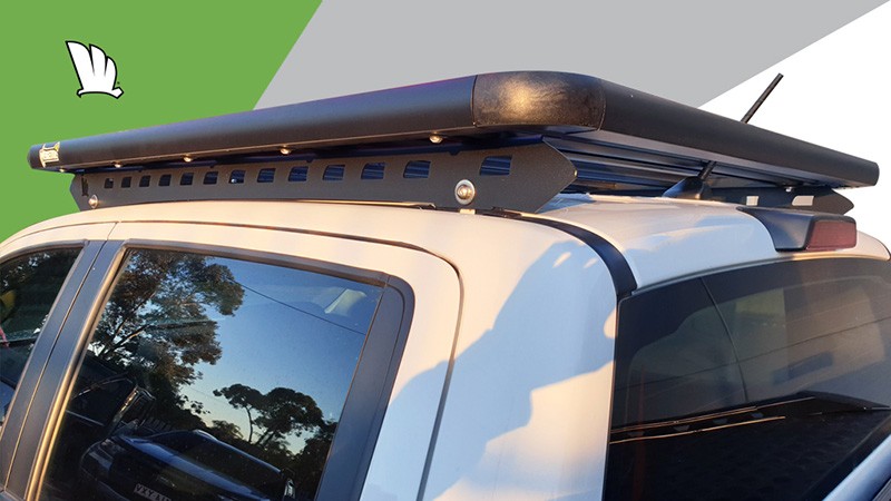 Wedgetail platform roof rack installed on the roof of the dual cab. One-piece mounting rails with two fixing points and the strong platform fixed to the mounting rails at each of the five crossbars.