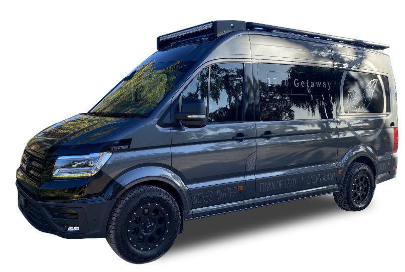 Volkswagen Crafter long wheel base van with a Wedgetail roof rack installed – hero image.