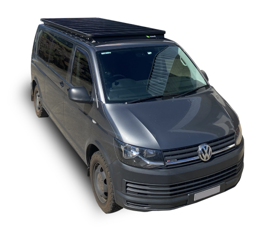 A Toyota HiAce 2020 van is pictured with a Wedgetail platform roof rack installed. This is the hero image for this vehicle.