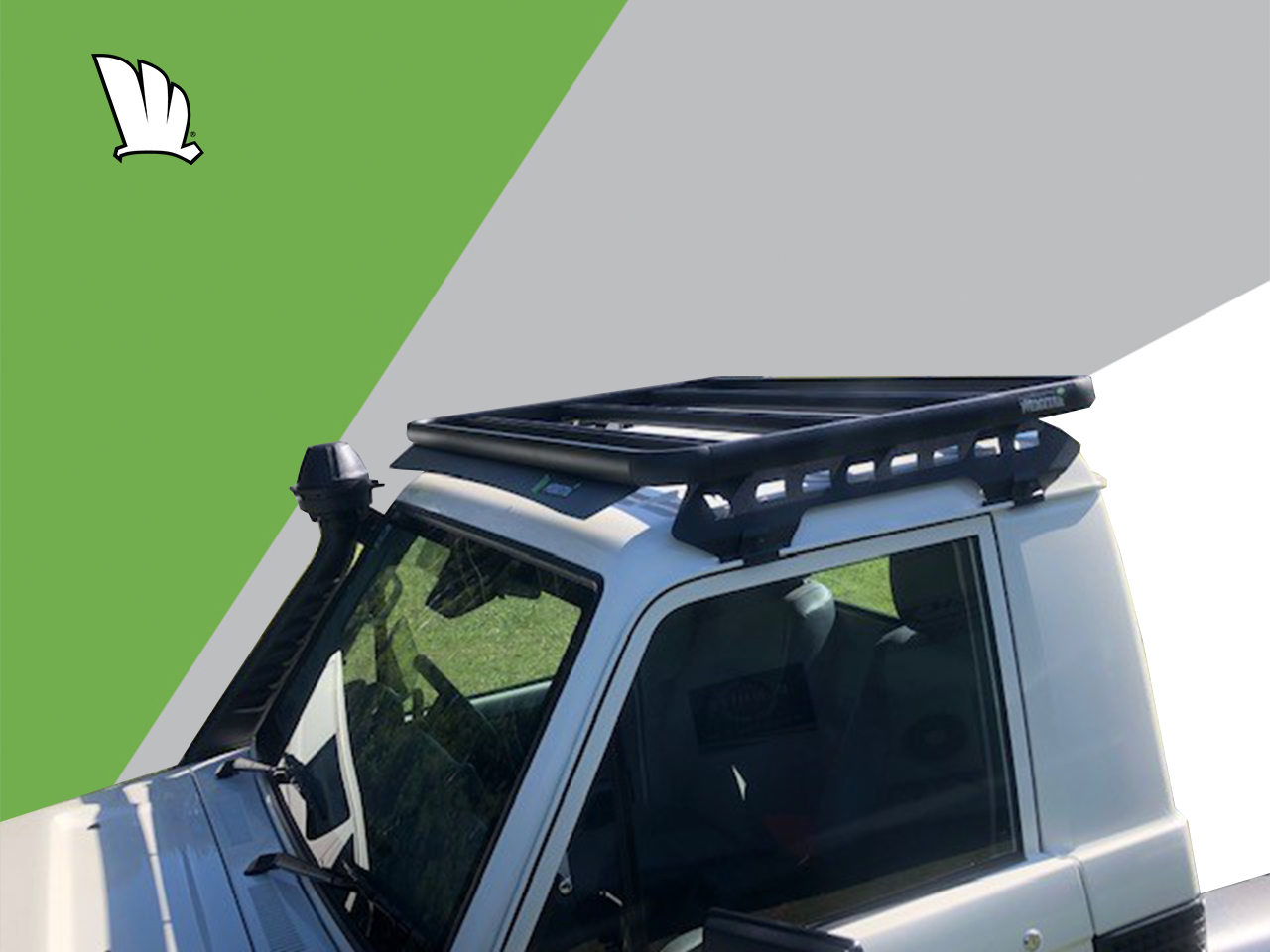 Side view of a Toyota LandCruiser 79 Series dual cab with a Wedgetail roof rack installed over the cabin roof using our one piece mounting rails.